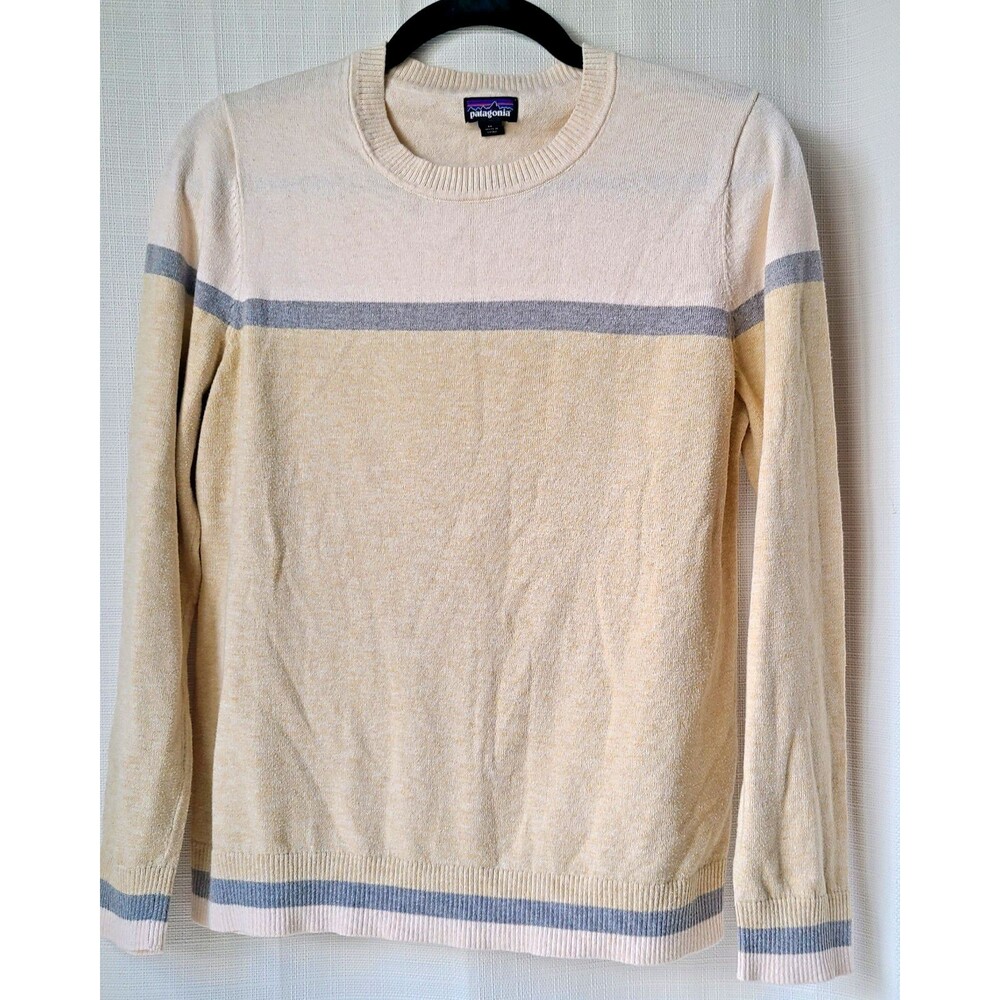 Patagonia Women’s M Organic Cotton Blend Crewneck Sweater Cream Gray Stripe